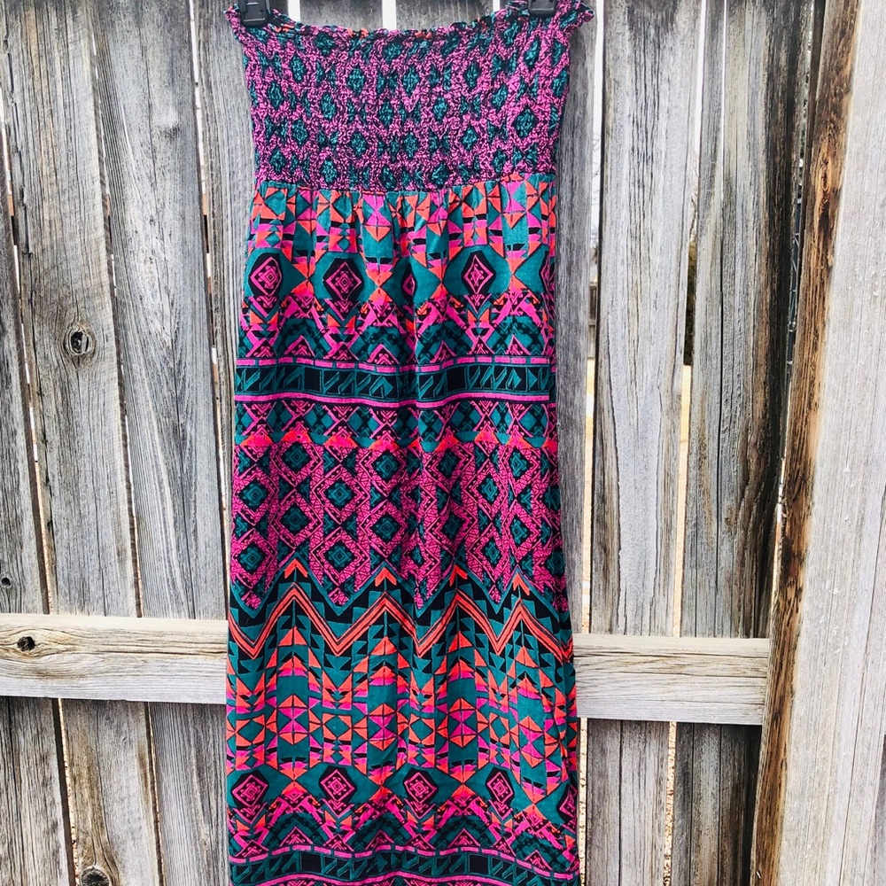 Strapless Maxi Dress - Bright Pattern